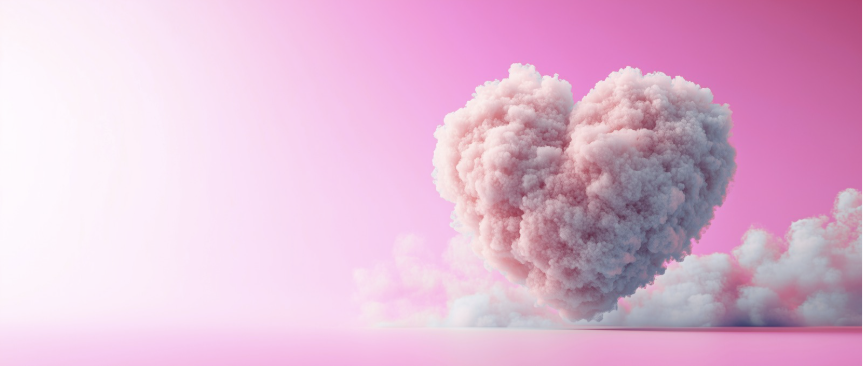 Pink heart-shaped cloud on pink background